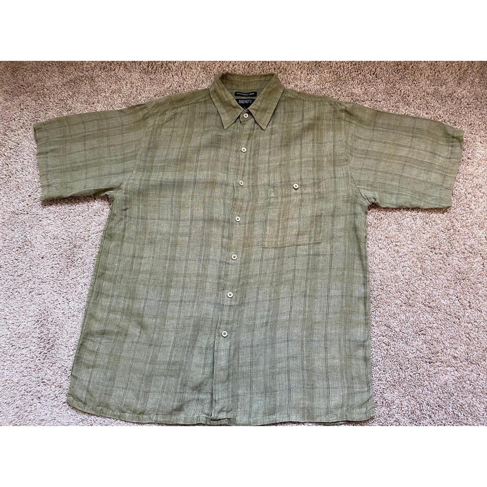 Bruno Shirt Mens Large Washable Linen Button Up Collard Top Front Pocket s3
